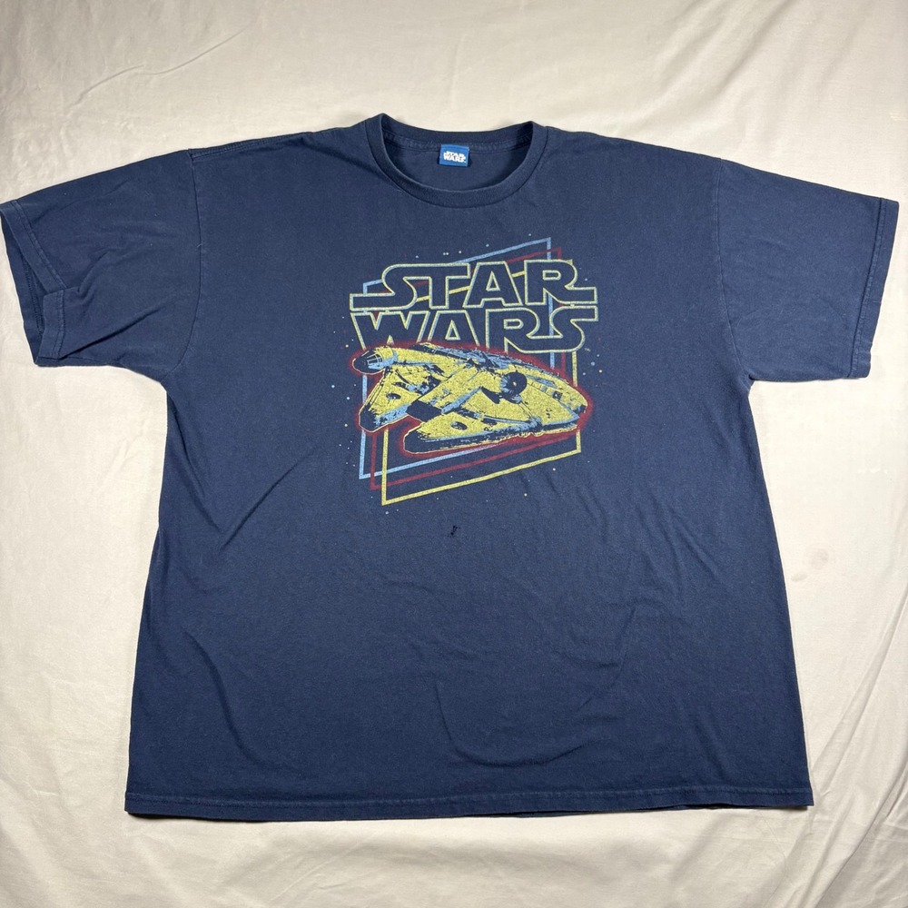 Vintage Y2K Star Wars Millennium Falcon T Shirt Blue Tag Navy Distressed